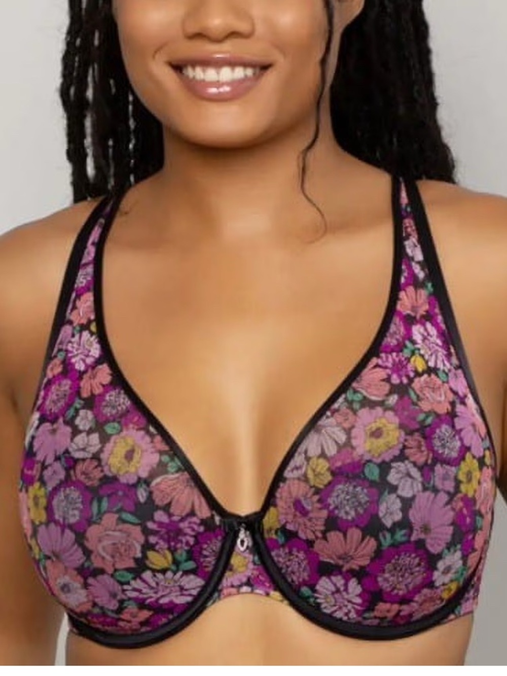 NWT Curvy Couture Floral Underwire Bra with Pink & Purple Bloom Print Sz 42C
